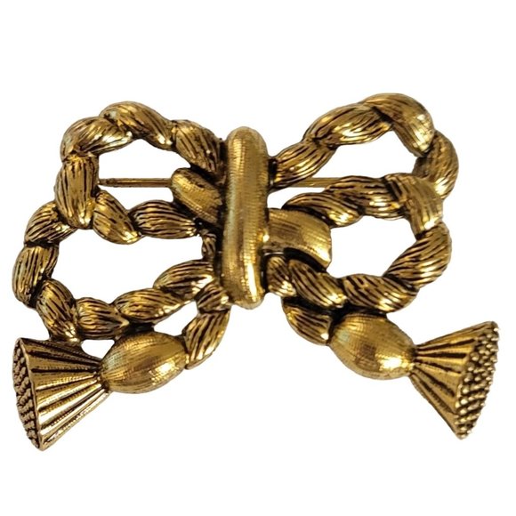Carolee Gold-Tone Bow, Tassel Brooch Pin, Signed E96 - Picture 1 of 9